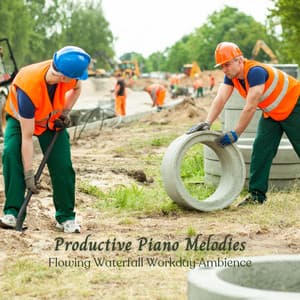 Productive Piano Melodies: Flowing Waterfall Workday Ambience - Water Ambience