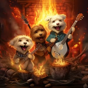 Fire Companionship: Pets Playful Harmony - Ambient Music Collective