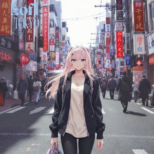 Pastel Street Lights - Lofi Kitty