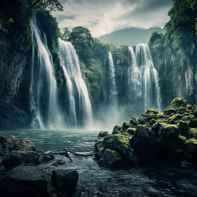 Cats' Retreat to Nature's Waterfalls: Peaceful Waters - Brain Timbre